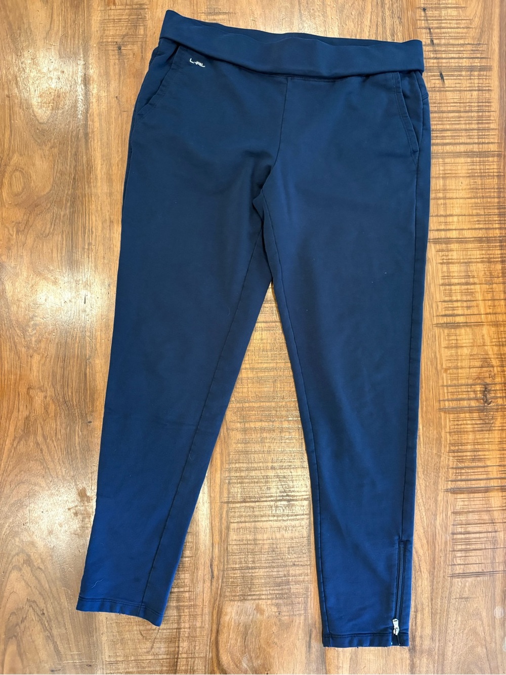 Lauren Active Navy Zip Hem Activewear Ponte Pants